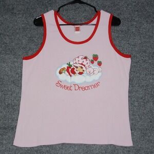 Vintage Strawberry Shortcake Pink Ribbed Tank Top Sweet Dreamer Women's Size M
